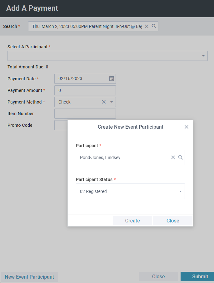 Add a Payment Tool showing how to create a new Event Participant