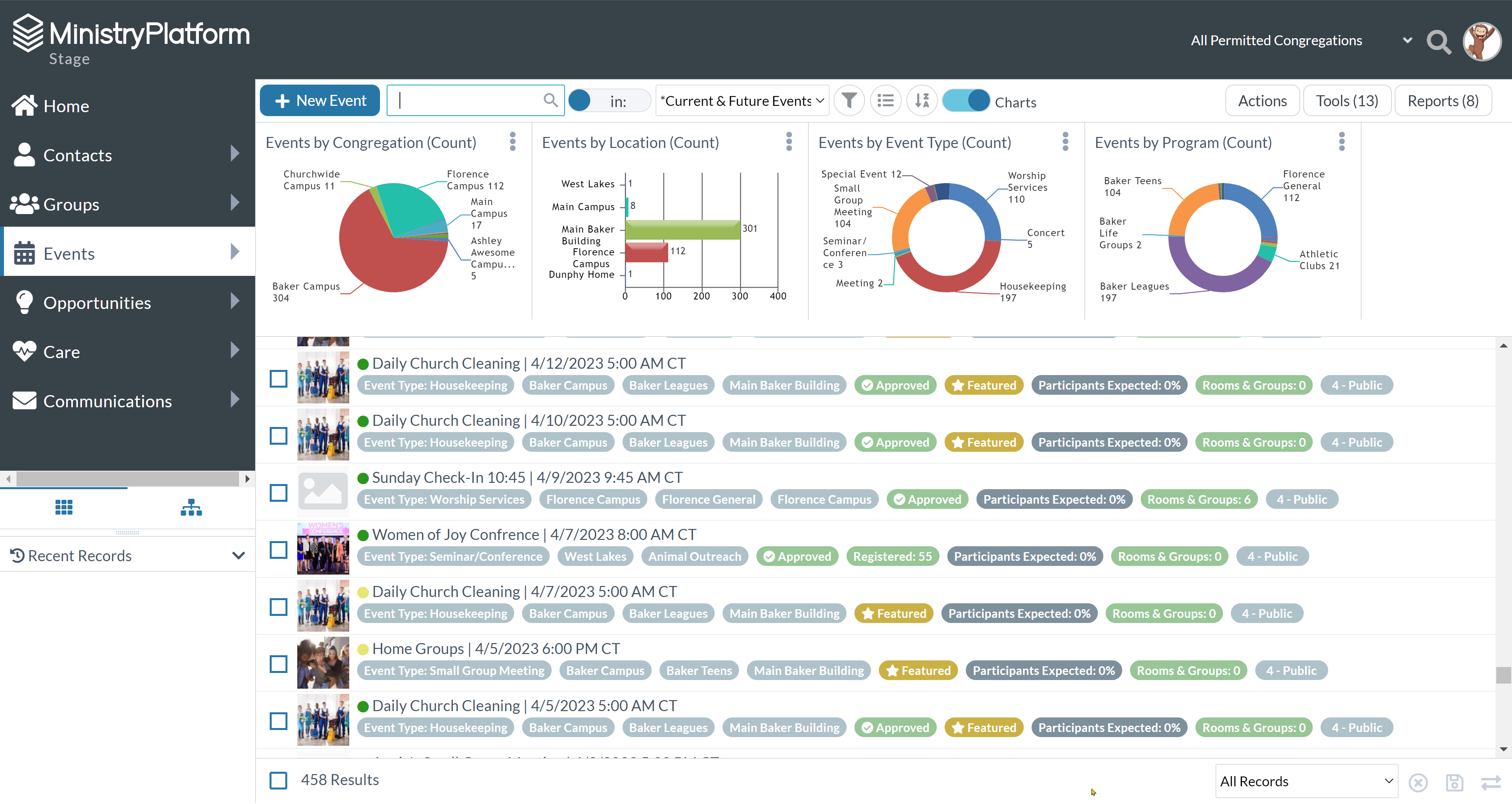 Screenshot of the new UI showing the New button, Charts toggle, the Actions, Tools, and Reports buttons, and other subtle changes