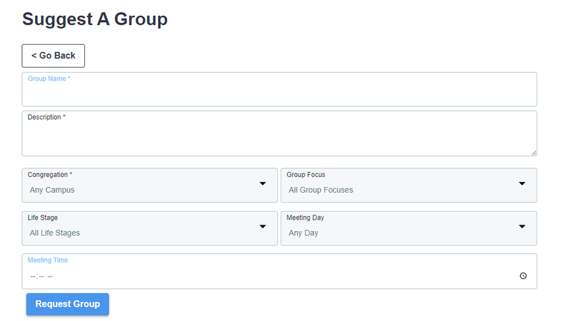 Example of the form that displays after clicking Suggest A Group