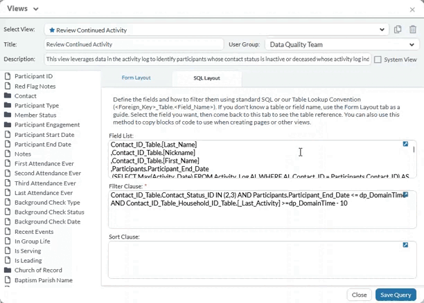 Gif showing the improvements to the SQL code blocks in the Views modal